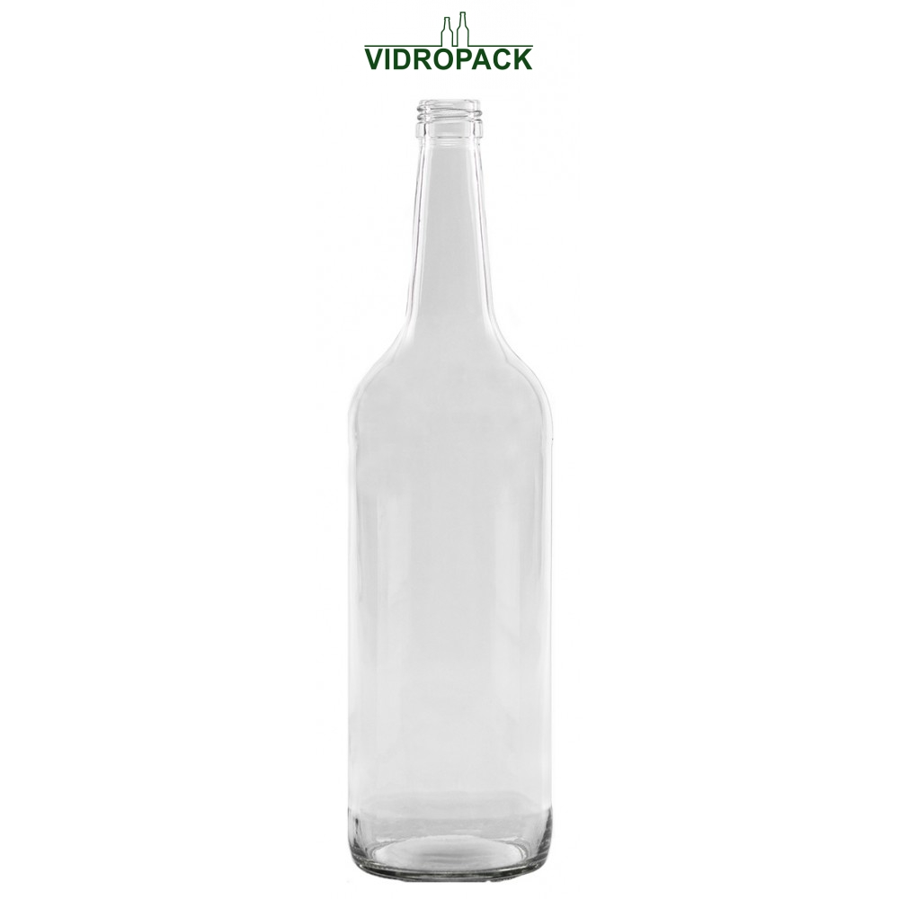 Geradhals fles 1 liter 1000ml helder glas schroefdop monding PP28