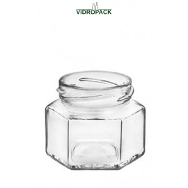 106 ml glazen pot zeskant met twist Off 53 monding
