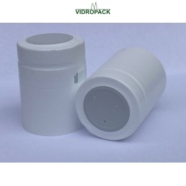 Heat shrink capsules 33 x 43 mm white closed with horizontal tear-tab